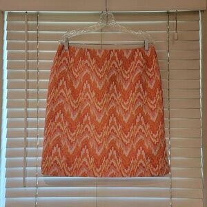 Talbots Pencil Skirt Size 14 Orange Coral Pink Flamestich Chevron Linen Blend